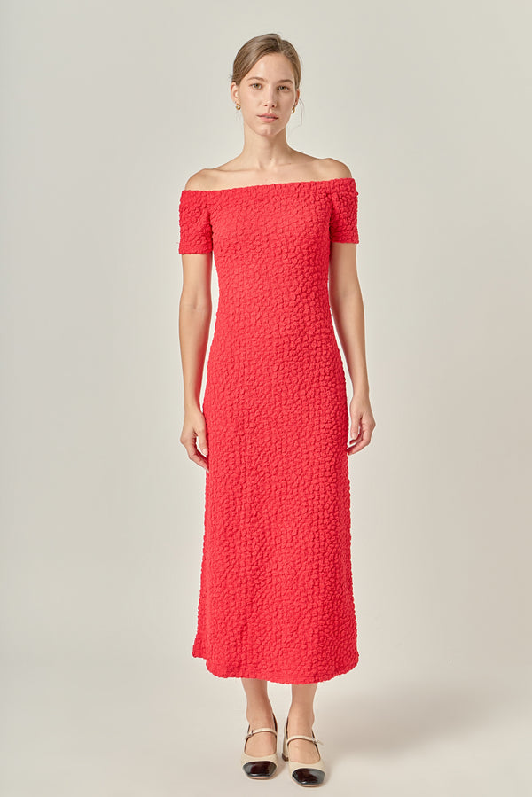 english factory Textured Midi Dress TRUE RED