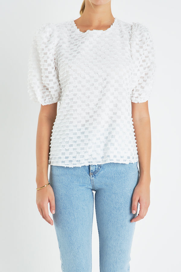 English Factory Textured Puff Sleeve Top WHITE