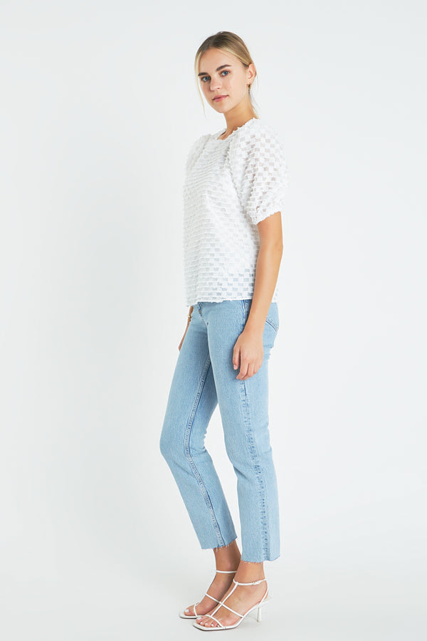 English Factory Textured Puff Sleeve Top WHITE