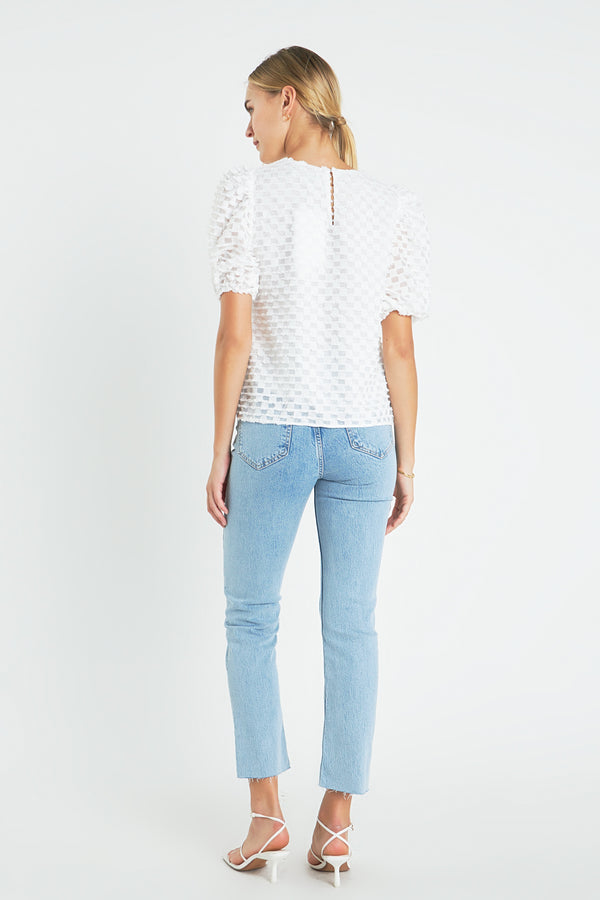 English Factory Textured Puff Sleeve Top WHITE