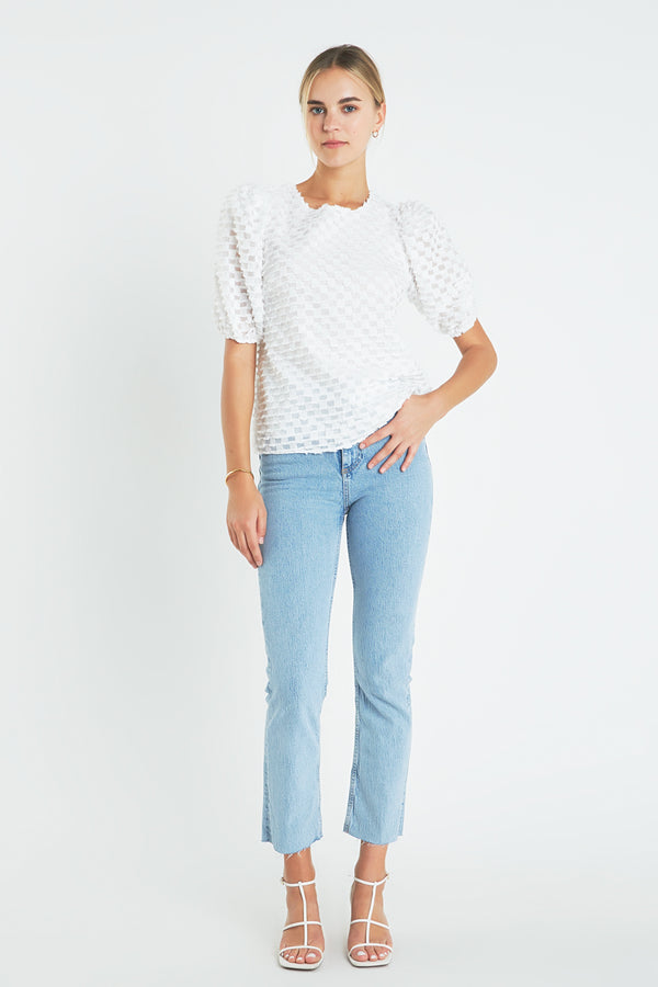 english factory Textured Puff Sleeve Top WHITE