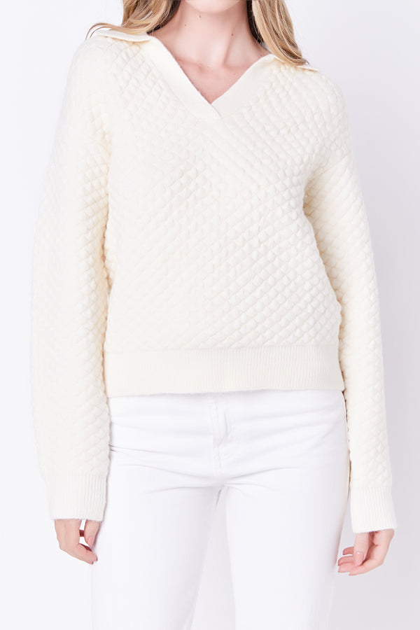 English Factory Textured V-neckline Sweater IVORY