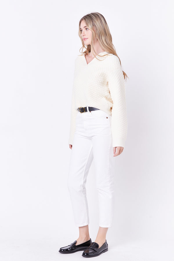 English Factory Textured V-neckline Sweater IVORY