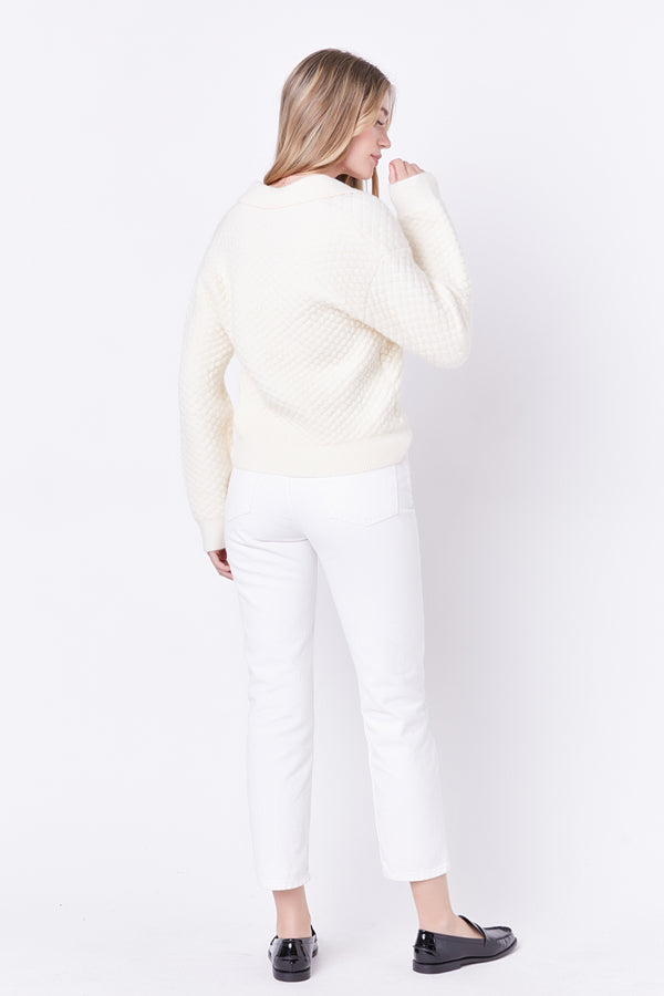 English Factory Textured V-neckline Sweater IVORY
