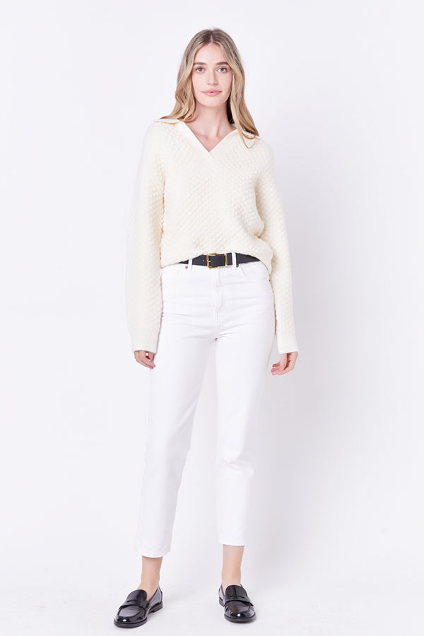 english factory Textured V-neckline Sweater IVORY