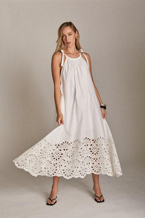 English Factory The Celine Eyelet Midi Dress WHITE