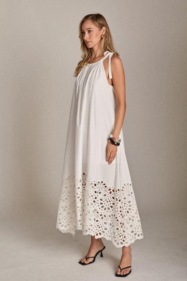 English Factory The Celine Eyelet Midi Dress WHITE