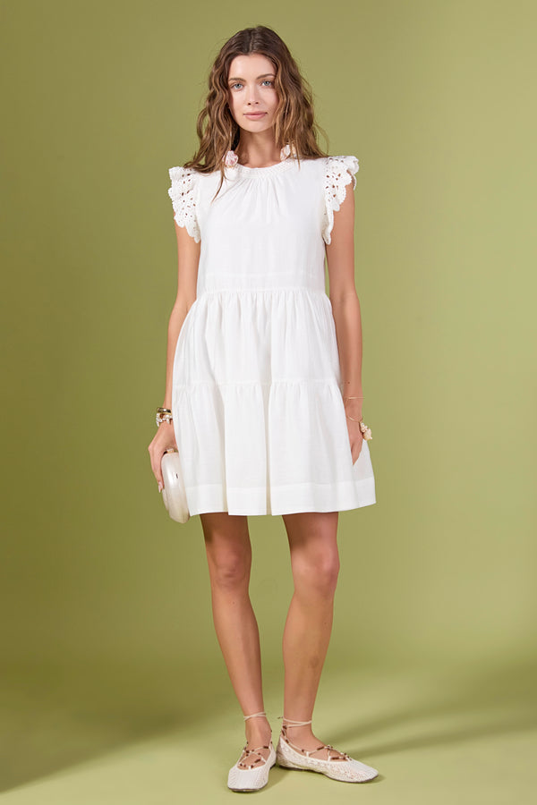 english factory The Clara Crochet Dress OFF WHITE