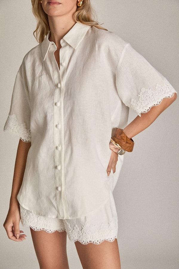 English Factory The Eloise Lace Linen Shirt WHITE