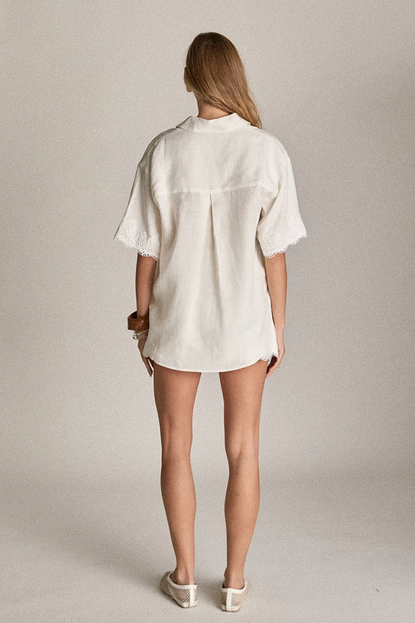 English Factory The Eloise Lace Linen Shirt WHITE