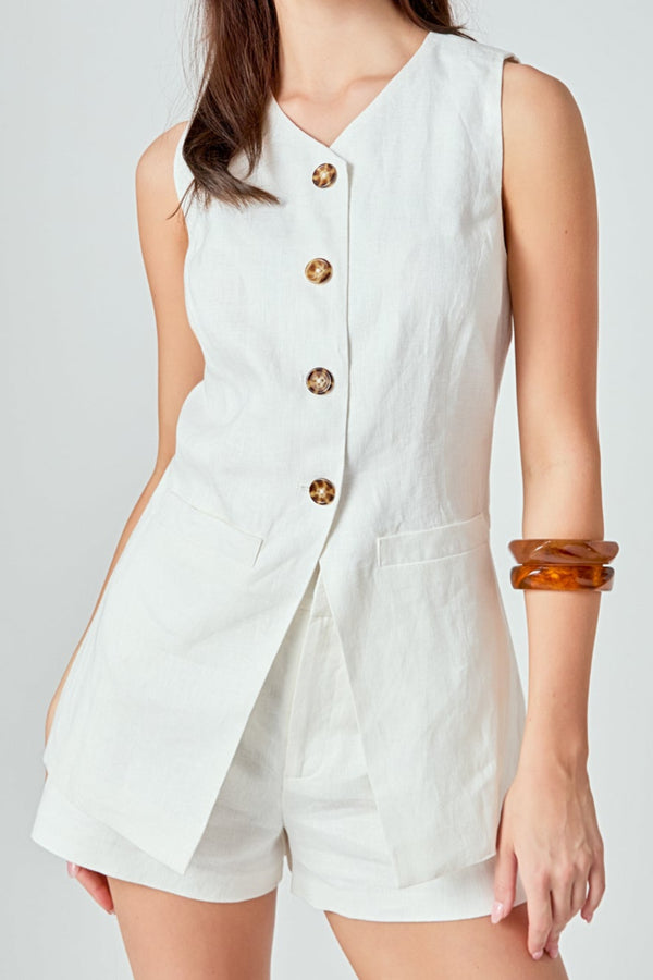 English Factory The Juliette Linen Vest WHITE