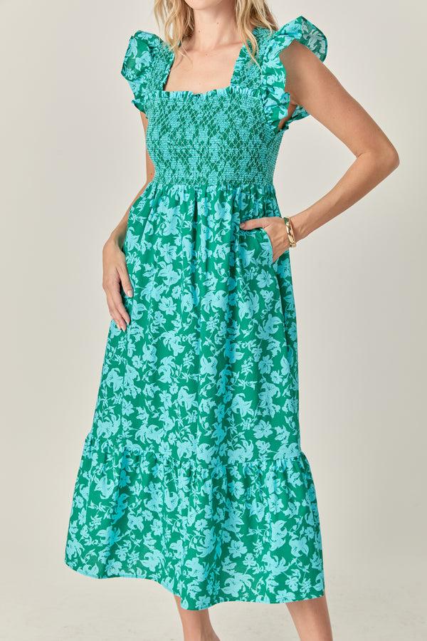 English Factory The Lorelei Smocked Dress GREEN