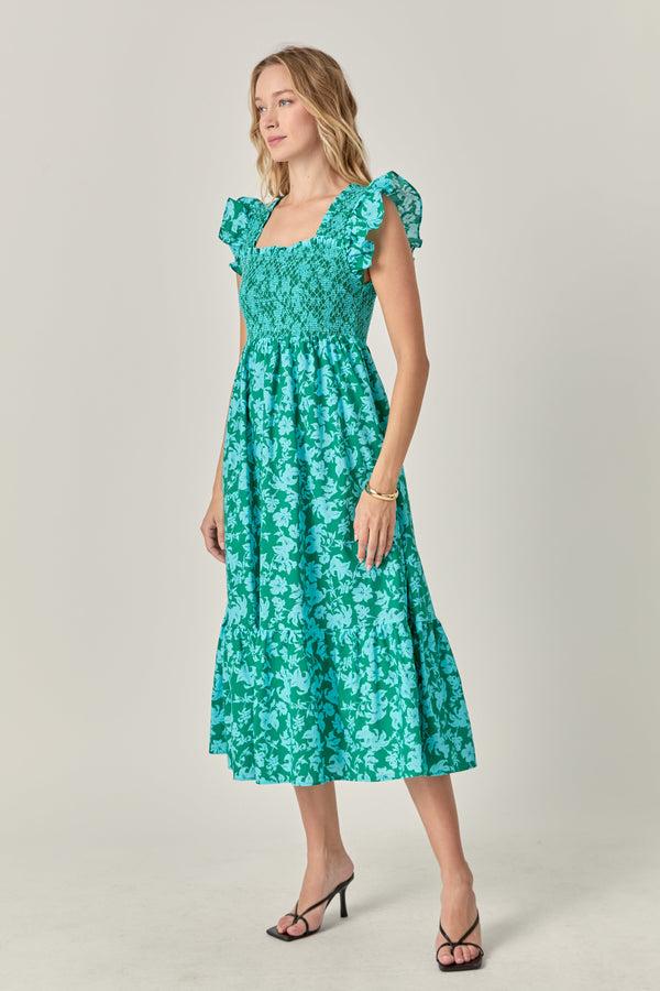 English Factory The Lorelei Smocked Dress GREEN