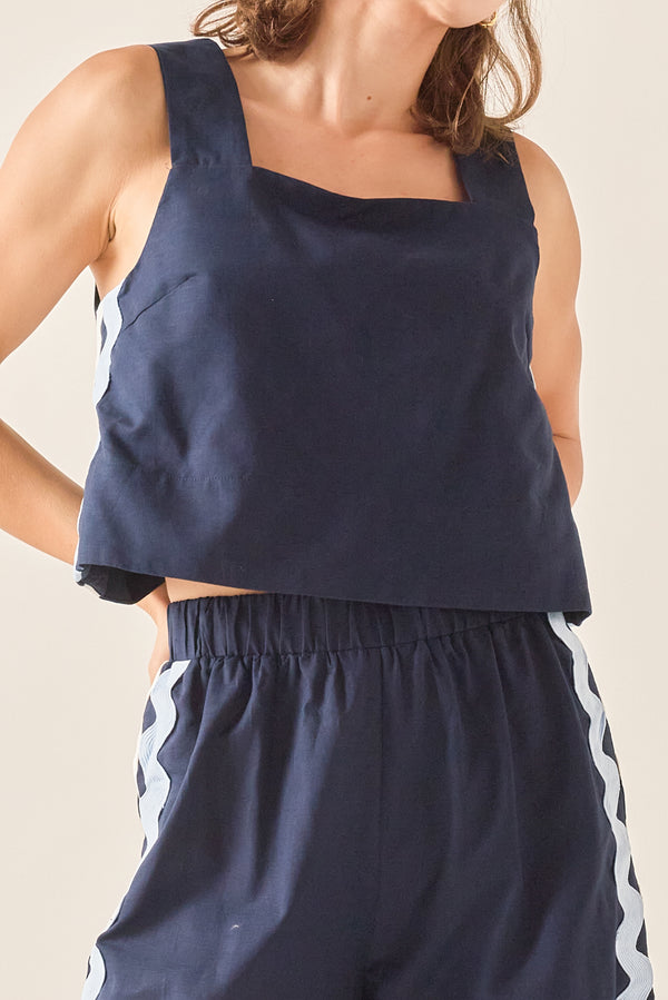 English Factory The Ric Rac Detail Tank NAVY