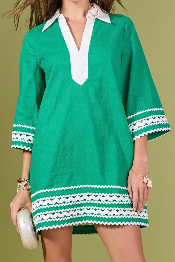 English Factory The Ric Rac Tunic Mini Dress GREEN
