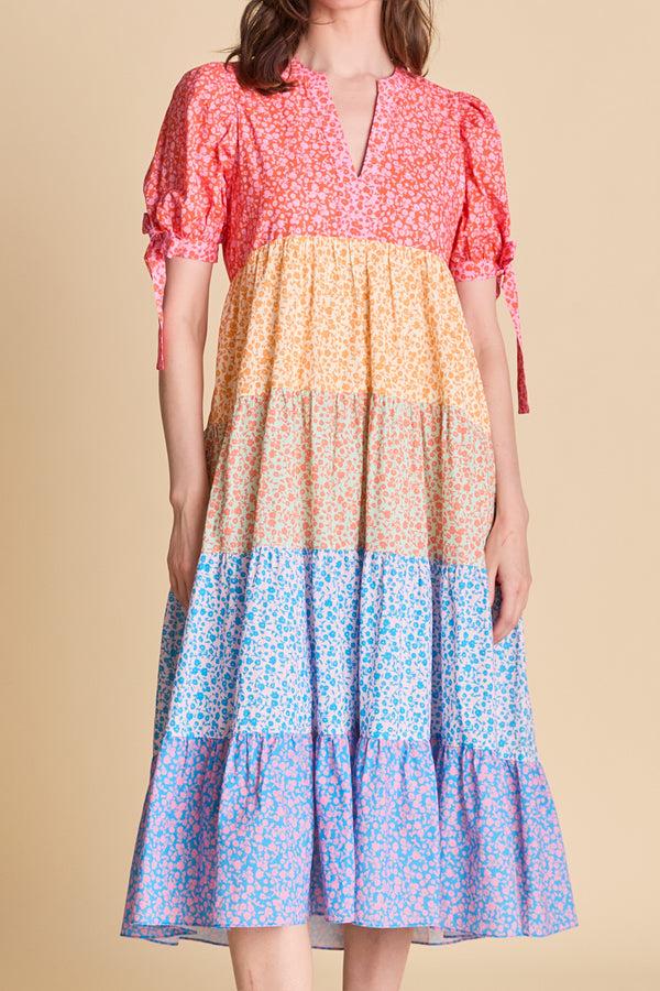 English Factory The Tiered Bloom Midi Dress MULTI