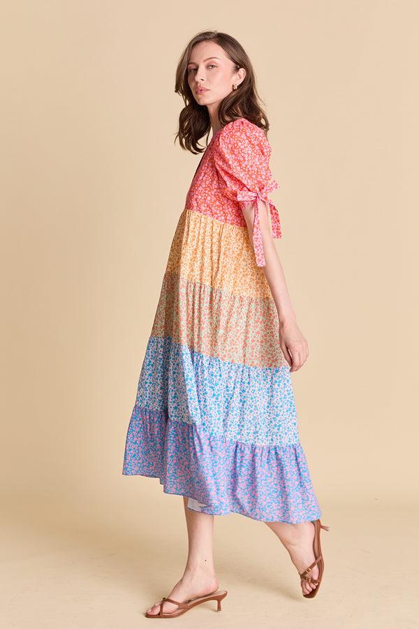 English Factory The Tiered Bloom Midi Dress MULTI