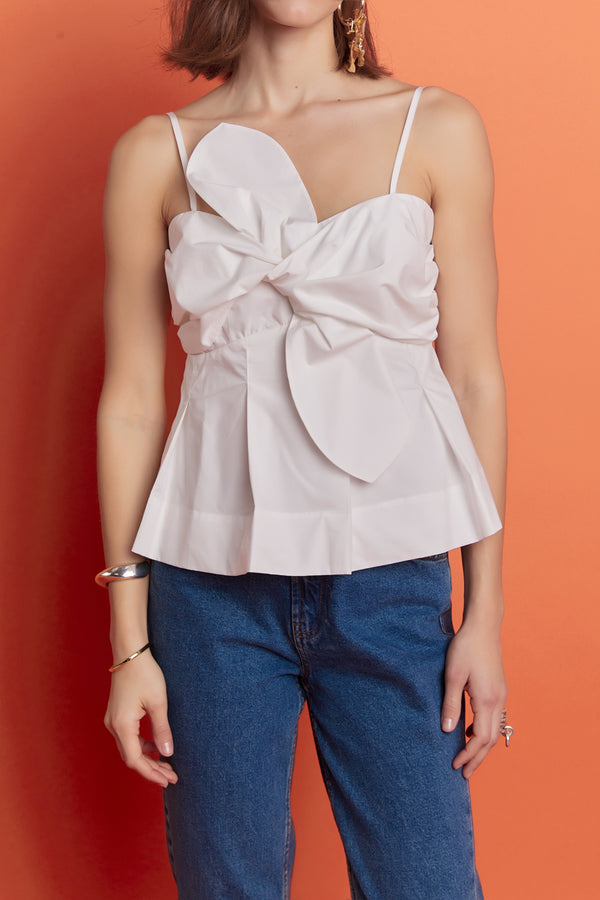 English Factory Tie Sleeveless Peplum Top WHITE