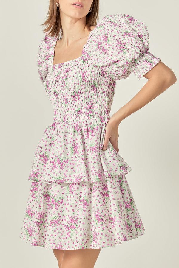 English Factory Tiered Smocked Mini Dress LILAC