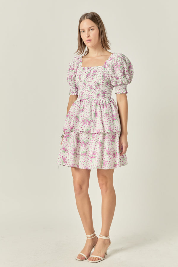 English Factory Tiered Smocked Mini Dress LILAC