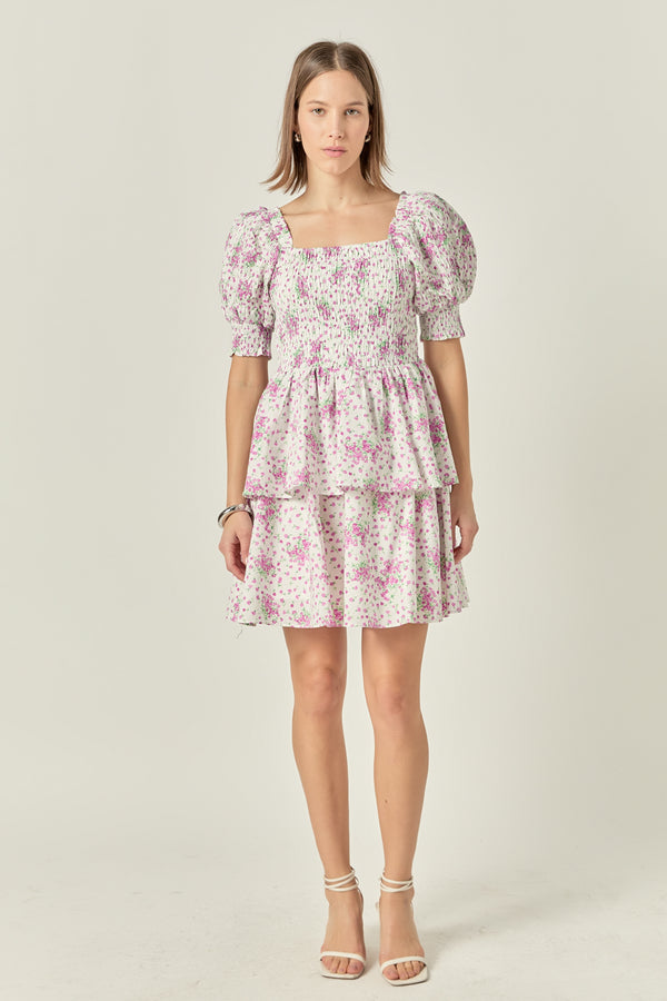 english factory Tiered Smocked Mini Dress LILAC