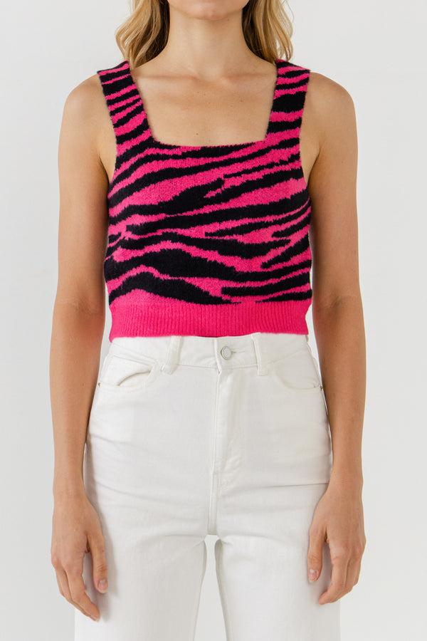 English Factory Tiger Knit Tank Top FUCHSIA/BLACK