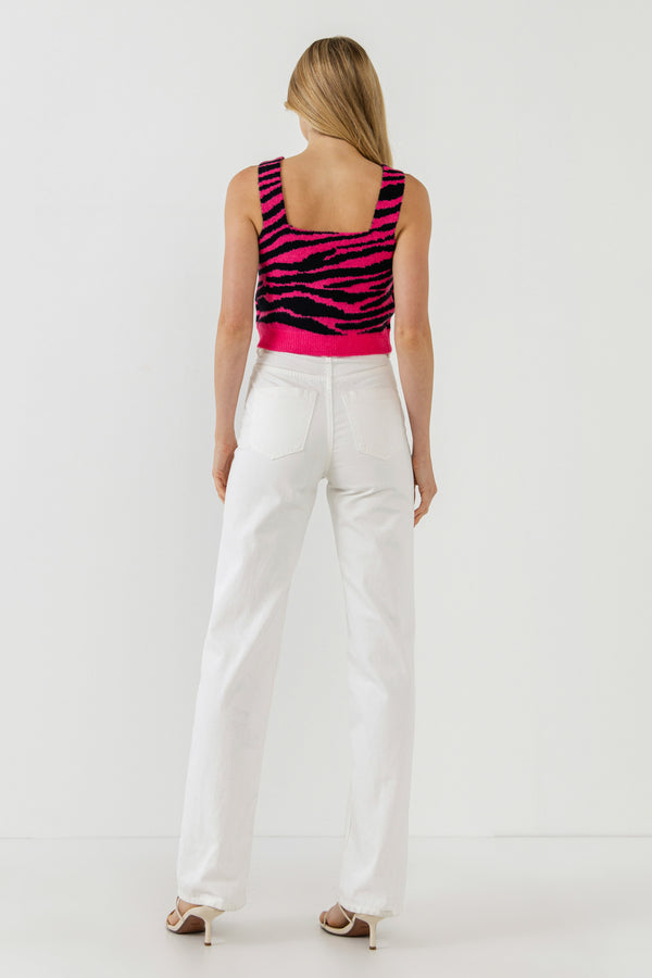 English Factory Tiger Knit Tank Top FUCHSIA/BLACK