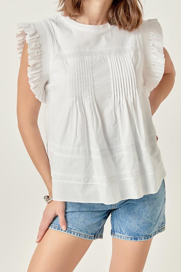 English Factory Trim Detail Ruffled Top WHITE