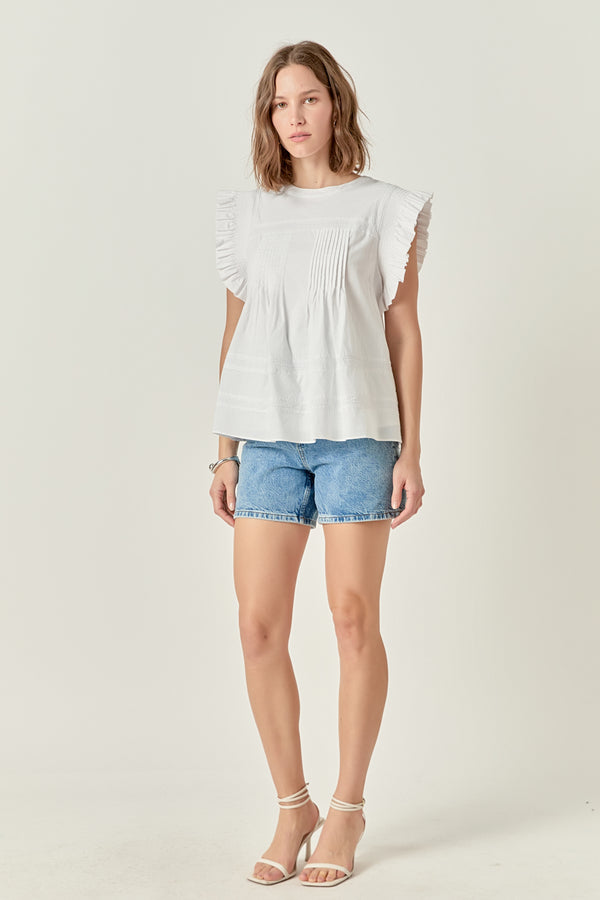English Factory Trim Detail Ruffled Top WHITE