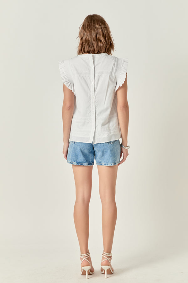 English Factory Trim Detail Ruffled Top WHITE