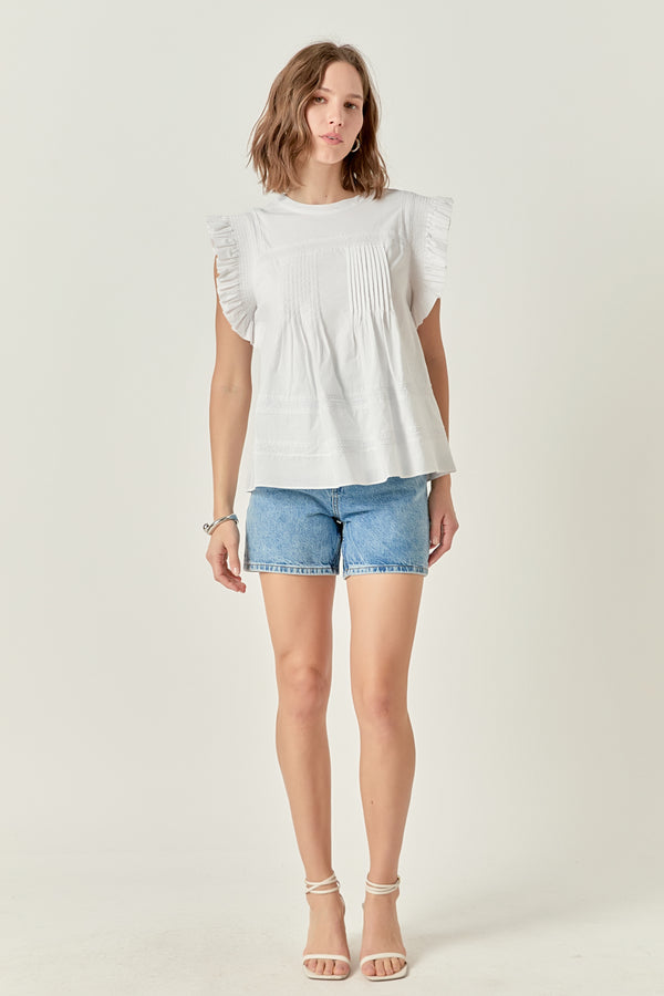 english factory Trim Detail Ruffled Top WHITE