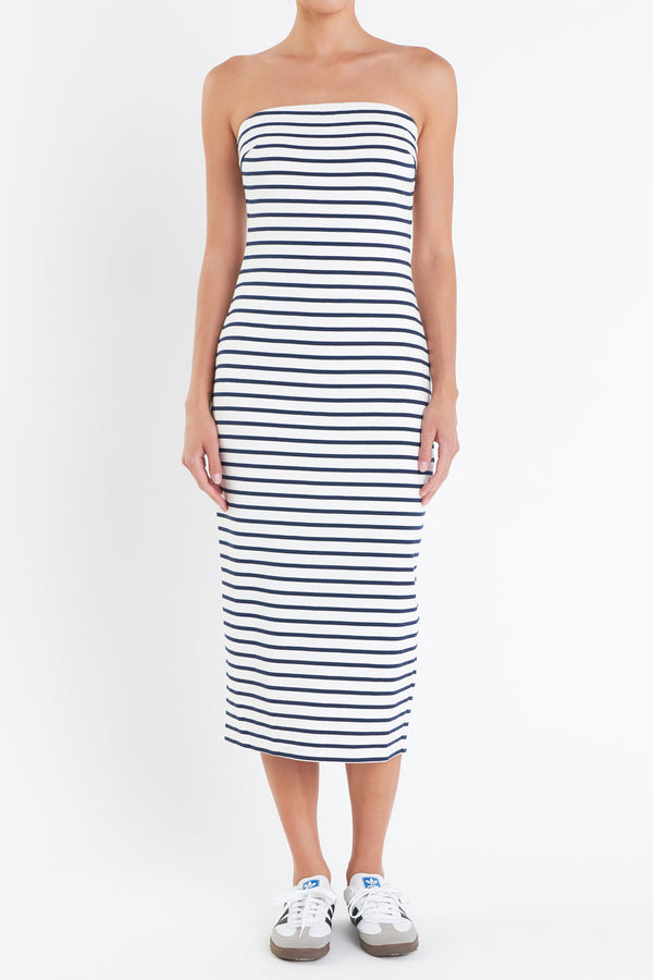 English Factory Tube Top Dress WHITE/NAVY