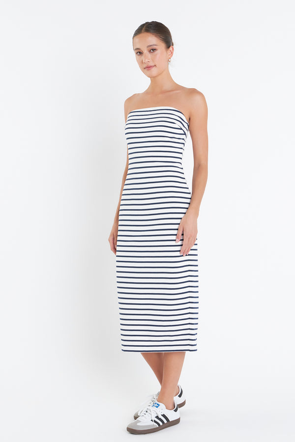 English Factory Tube Top Dress WHITE/NAVY