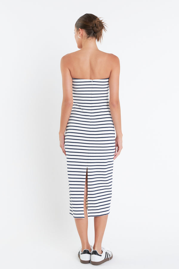 English Factory Tube Top Dress WHITE/NAVY