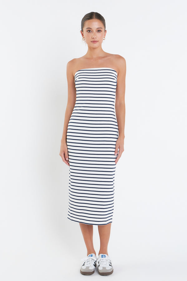 english factory Tube Top Dress WHITE/NAVY