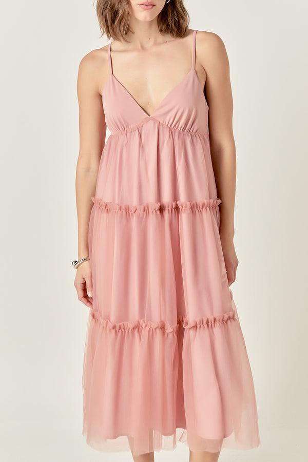 English Factory Tulle Contrast Midi Dress MAUVE
