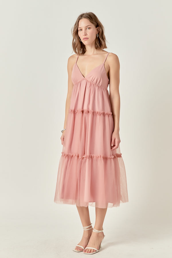 English Factory Tulle Contrast Midi Dress MAUVE