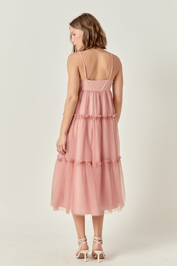 English Factory Tulle Contrast Midi Dress MAUVE