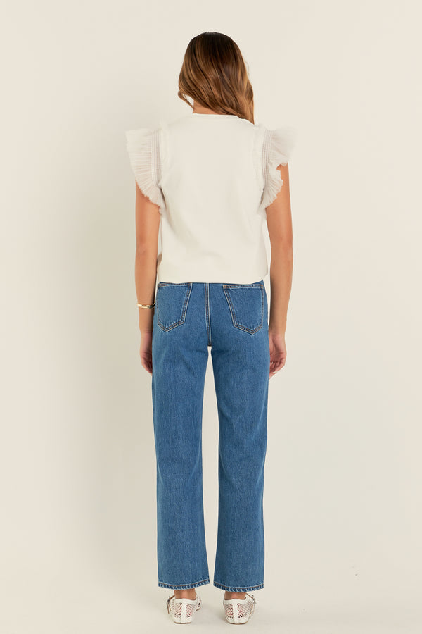 English Factory Tulle Ruffle Knit Top OFF WHITE