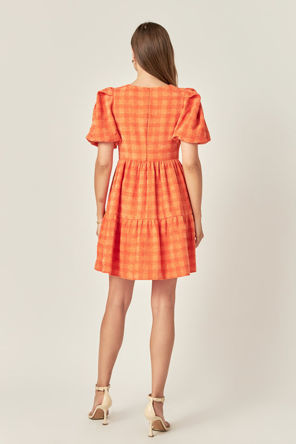 English Factory Tweed Babydoll Dress ORANGE