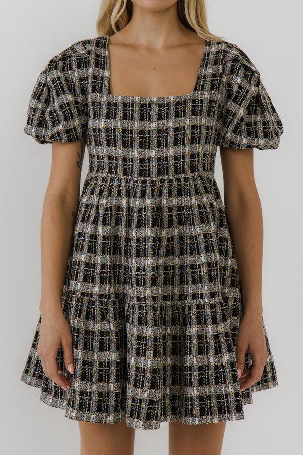English Factory Tweed Mini Dress BLACK