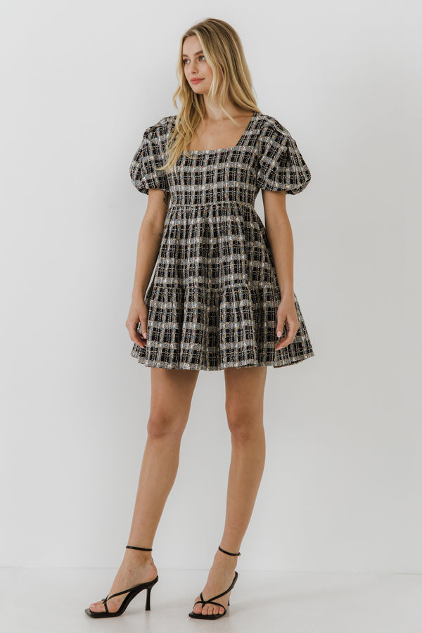 English Factory Tweed Mini Dress BLACK
