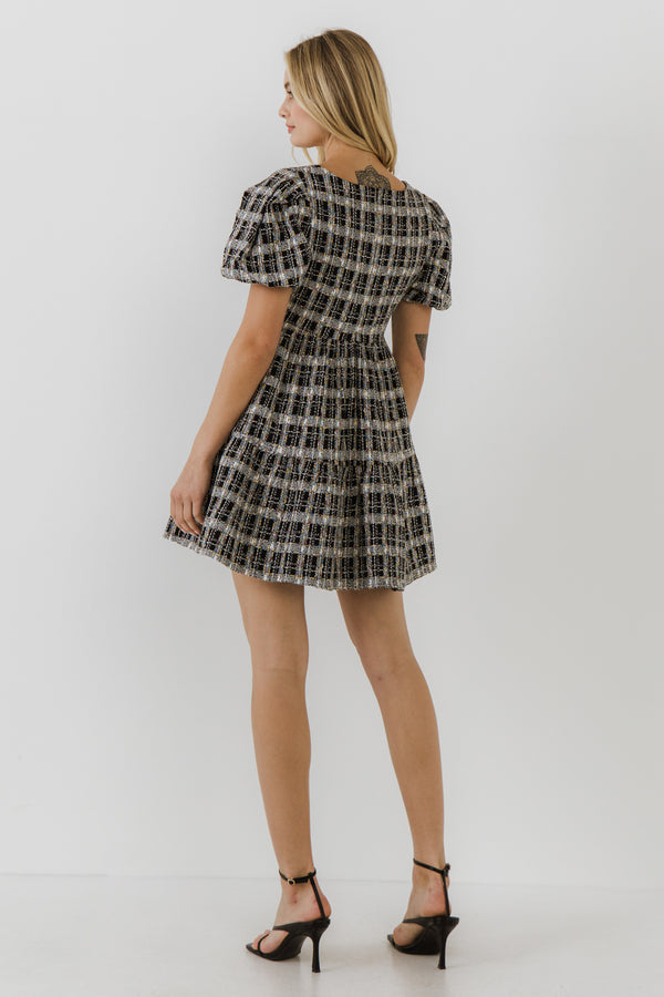 English Factory Tweed Mini Dress BLACK