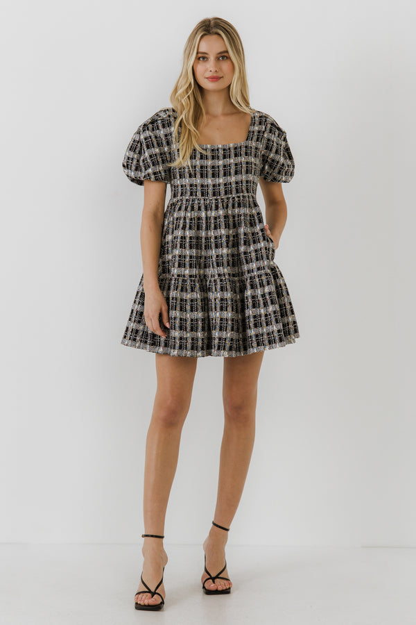 english factory Tweed Mini Dress BLACK