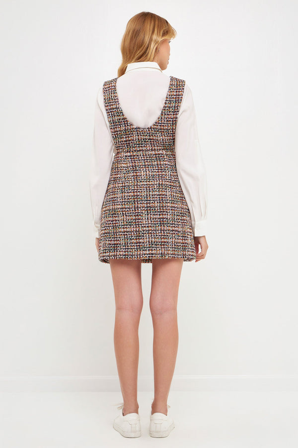 English Factory Tweed Pinafore Mini Dress MULTI