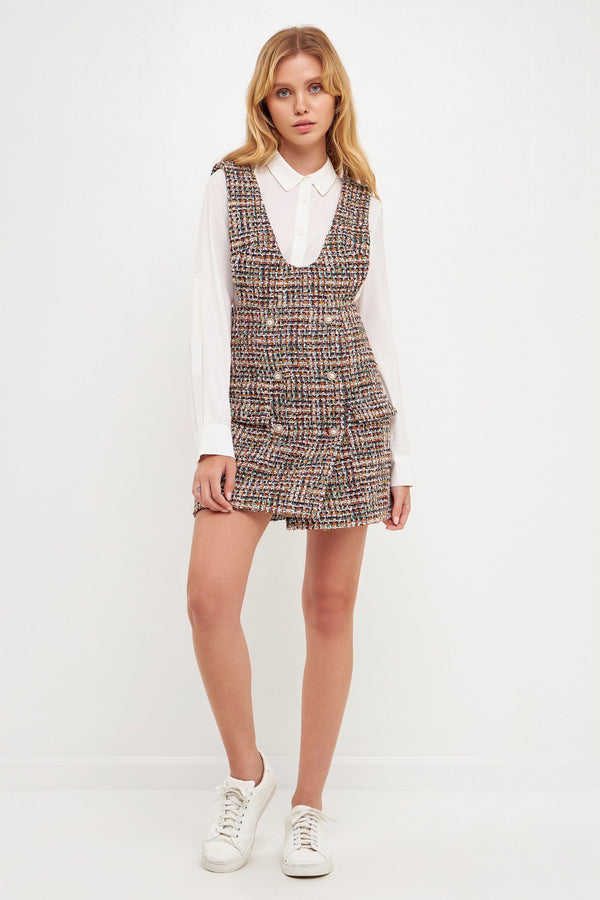 english factory Tweed Pinafore Mini Dress MULTI