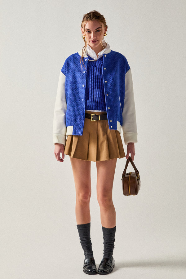 English Factory Tweed PU Bomber Jacket BLUE/WHITE