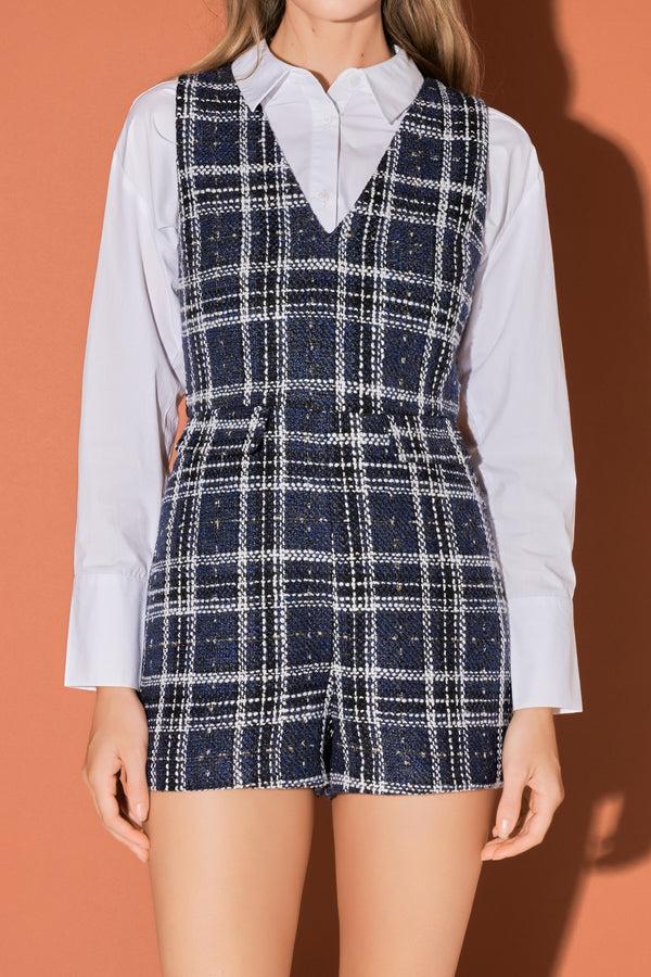 English Factory Tweed Romper NAVY MULTI