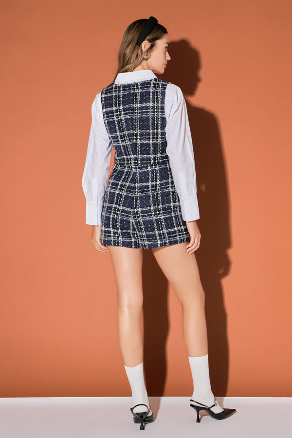 English Factory Tweed Romper NAVY MULTI