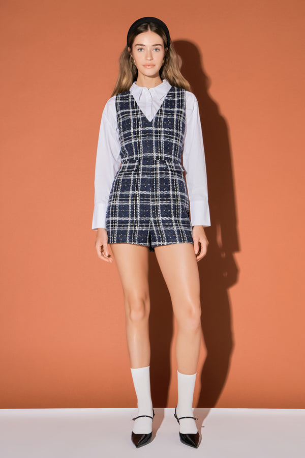english factory Tweed Romper NAVY MULTI